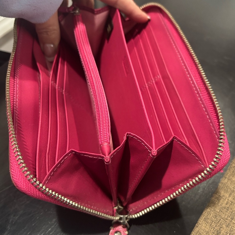 COACH Pink Signature Stripe Zip Around Wallet | Accordion Continental - Picture 11 of 14